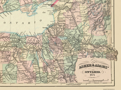 Historic Map - Ontario Canada - Asher 1874 - 31 x 23 - Vintage Wall Art