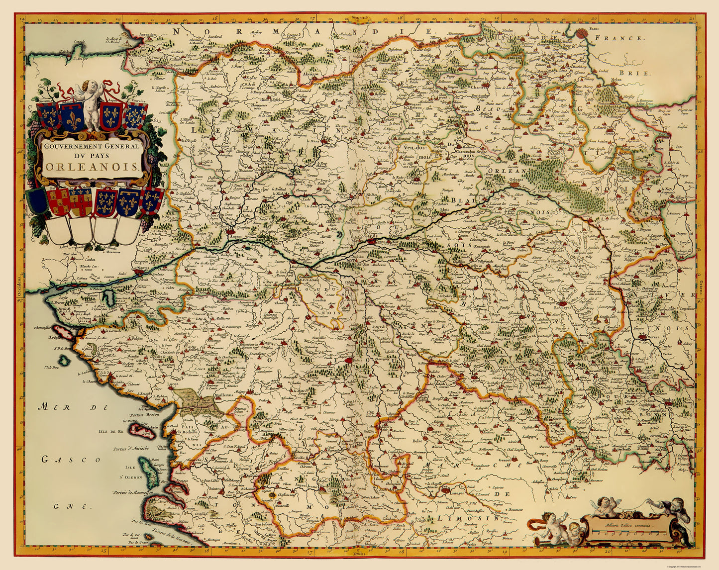 Historic Map - Orleans France Vicinity - Blaeu 1662 - 23 x 29.00 - Vintage Wall Art