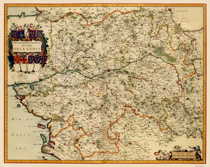 Historic Map - Orleans France Vicinity - Blaeu 1662 - 23 x 29.00 - Vintage Wall Art