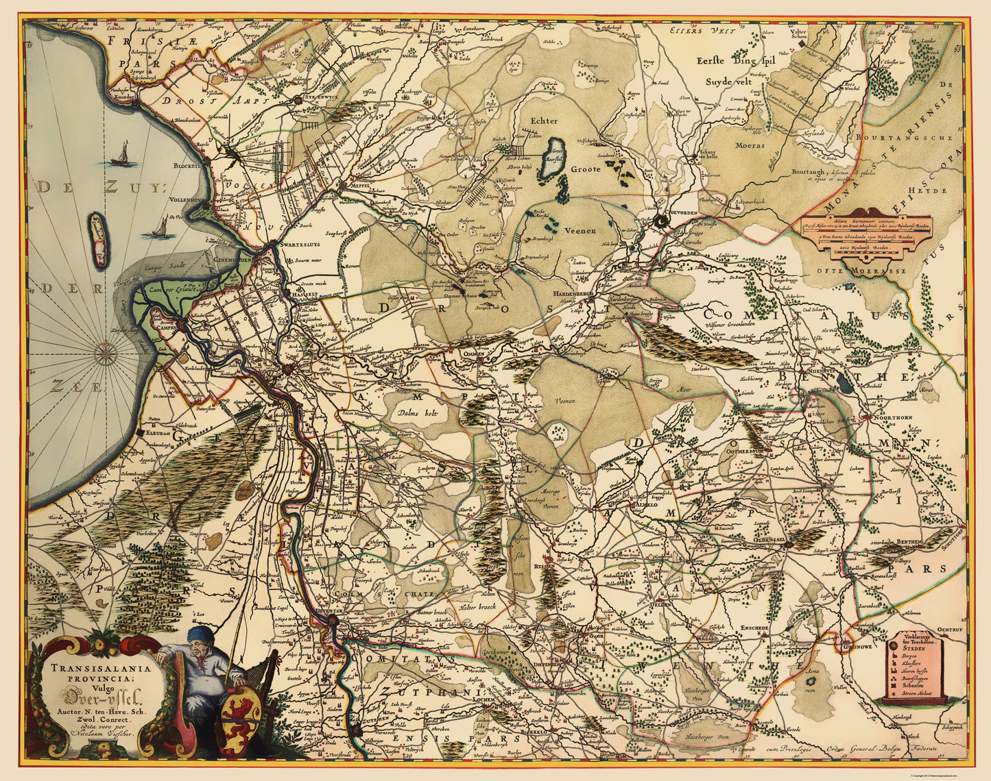 Historic Map - Overijssel Province Netherlands - Visscher 1681 - 23 x 29.14 - Vintage Wall Art