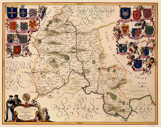 Historic Map - Oxfordshire County England - Jansson 1646 - 23 x 29.08 - Vintage Wall Art