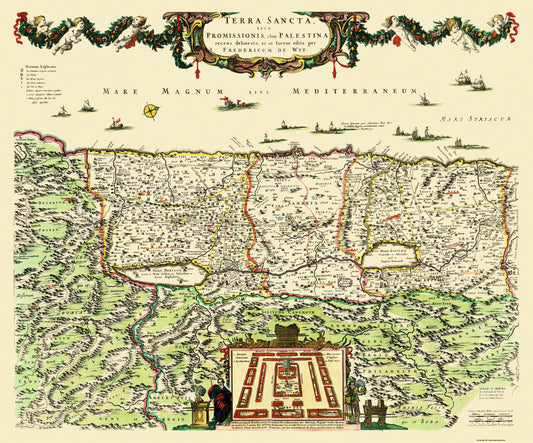 Historic Map - Judea Israel Terra Sancta Province - De Wit 1670 - 27.69 x 23 - Vintage Wall Art