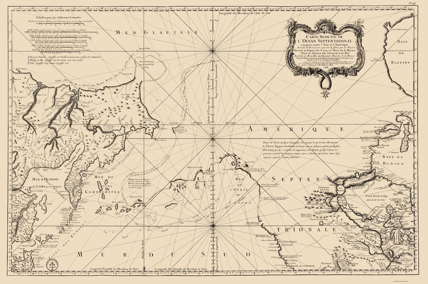 Historic Nautical Map - North Pacific Ocean - Bellin 1766 - 23 x 34.63 - Vintage Wall Art