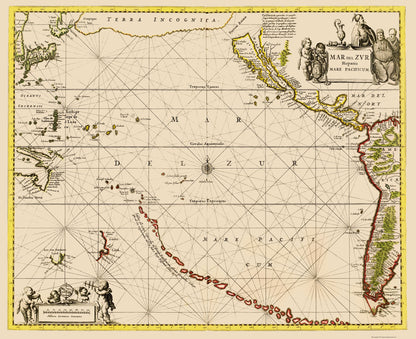 Historic Nautical Map - Pacific Ocean Chart - Jansson 1650 - 23 x 28.21 - Vintage Wall Art