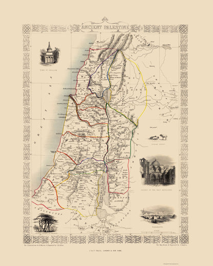 Historic Map - Palestine Ancient - Tallis 1851 - 23 x 28.83 - Vintage Wall Art