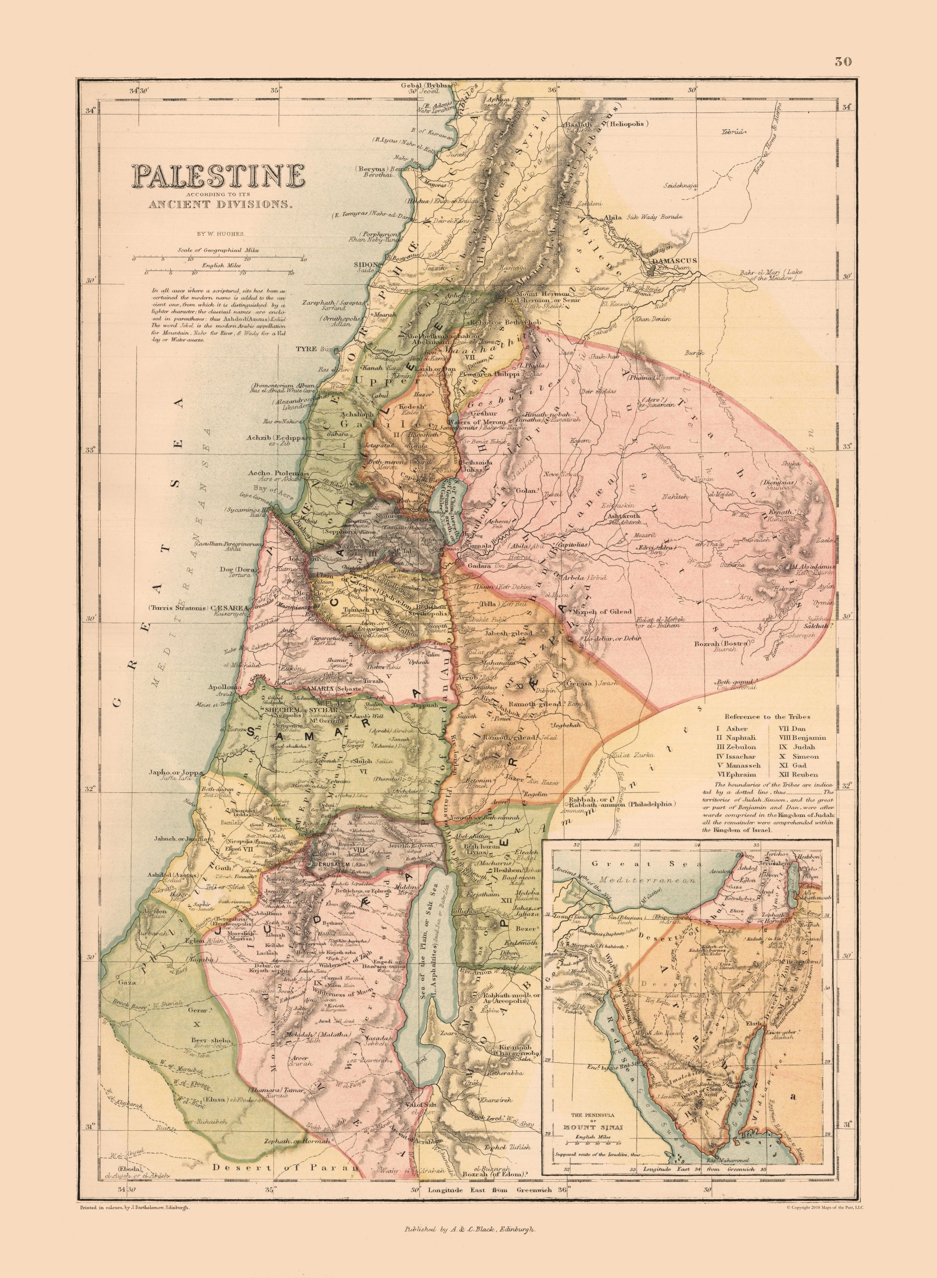 Historic Map - Israel Ancient Divisions - Black 1867 - Vintage Wall Ar ...