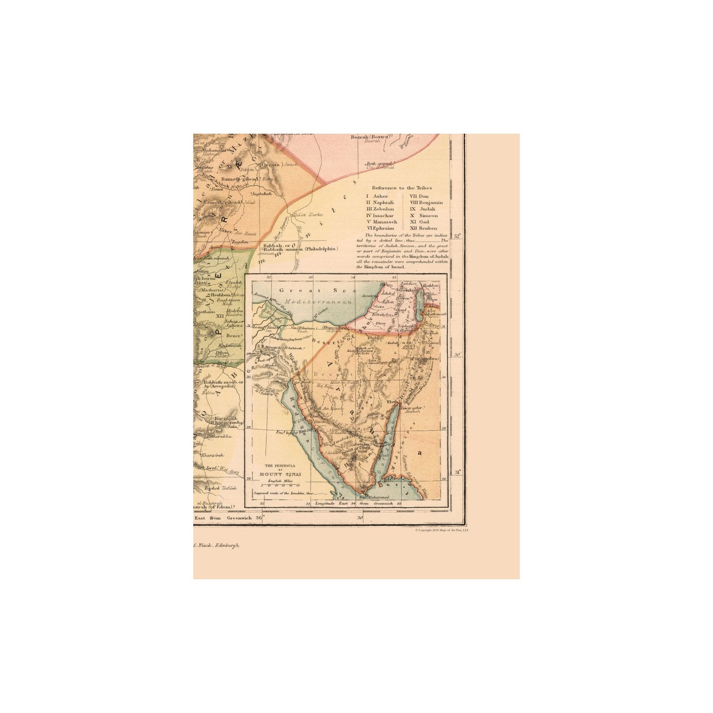 Historic Map - Israel Ancient Divisions - Black 1867 - 23 x 31.36 - Vi ...