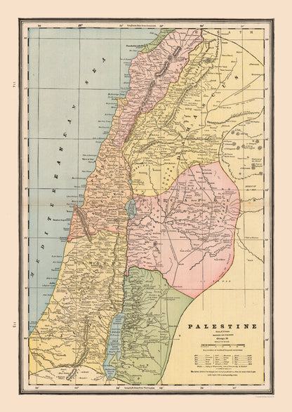 Historic Map - Palestine Israel - Cram 1888 - 23 x 32.43 - Vintage Wall Art