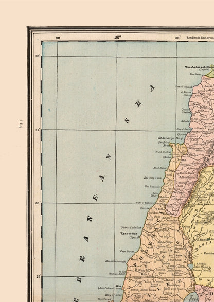 Historic Map - Palestine Israel - Cram 1888 - 23 x 32.43 - Vintage Wall Art