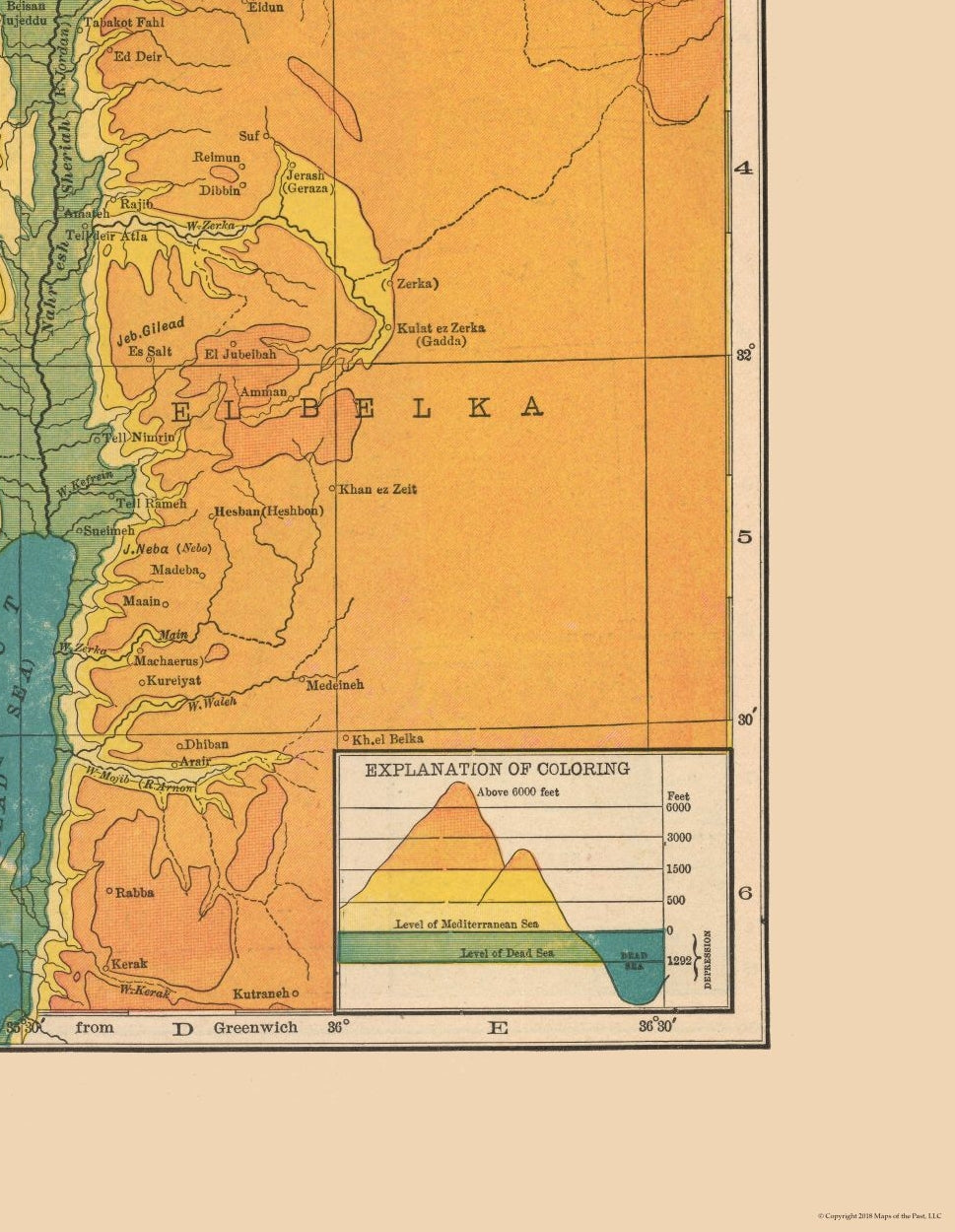 Historic Map - Palestine Israel Elevation - Hammond 1910 - 23 x 29.66 - Vintage Wall Art