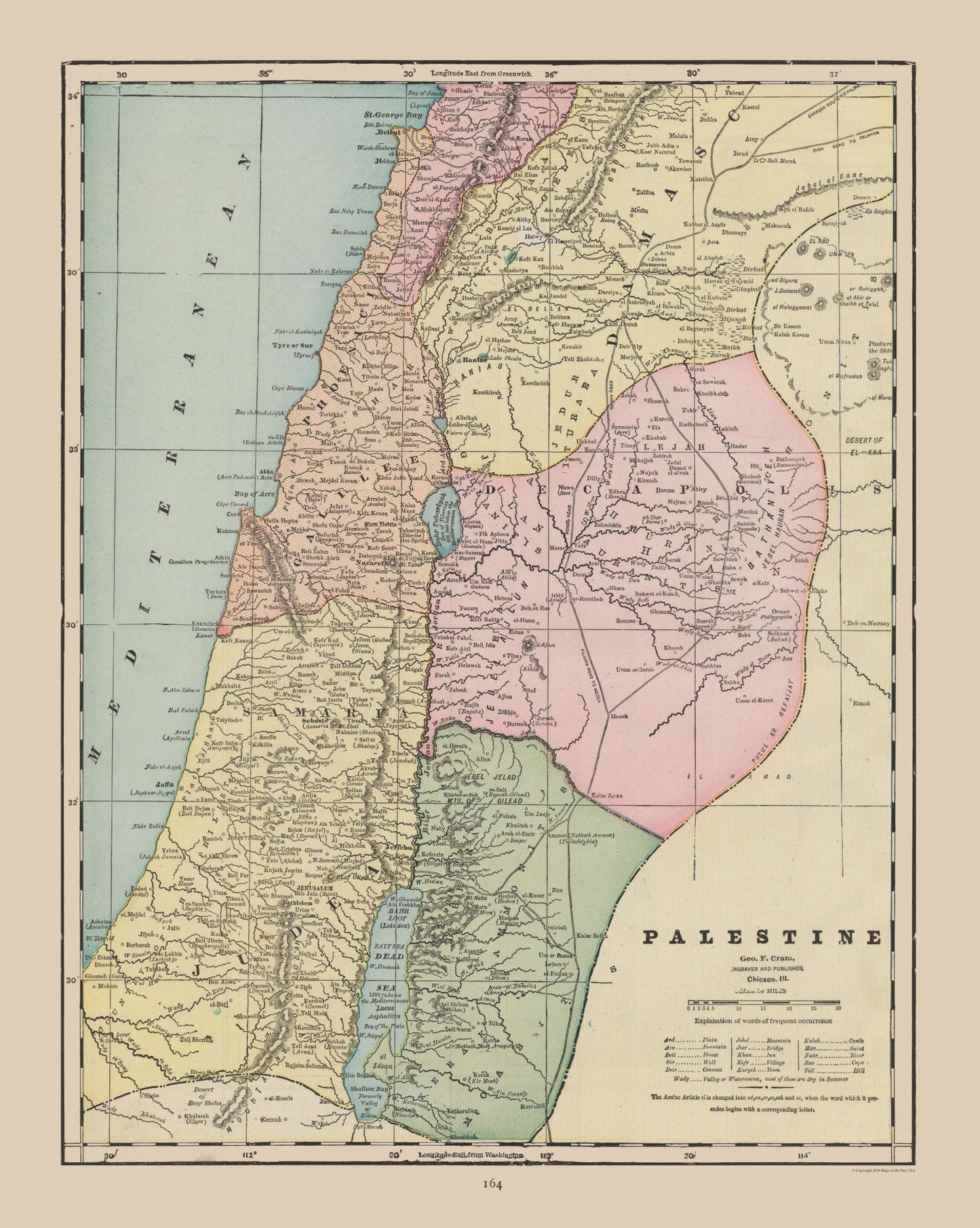 Historic Map - Palestine Israel - Cram 1892 - 23 x 28.78 - Vintage Wall Art