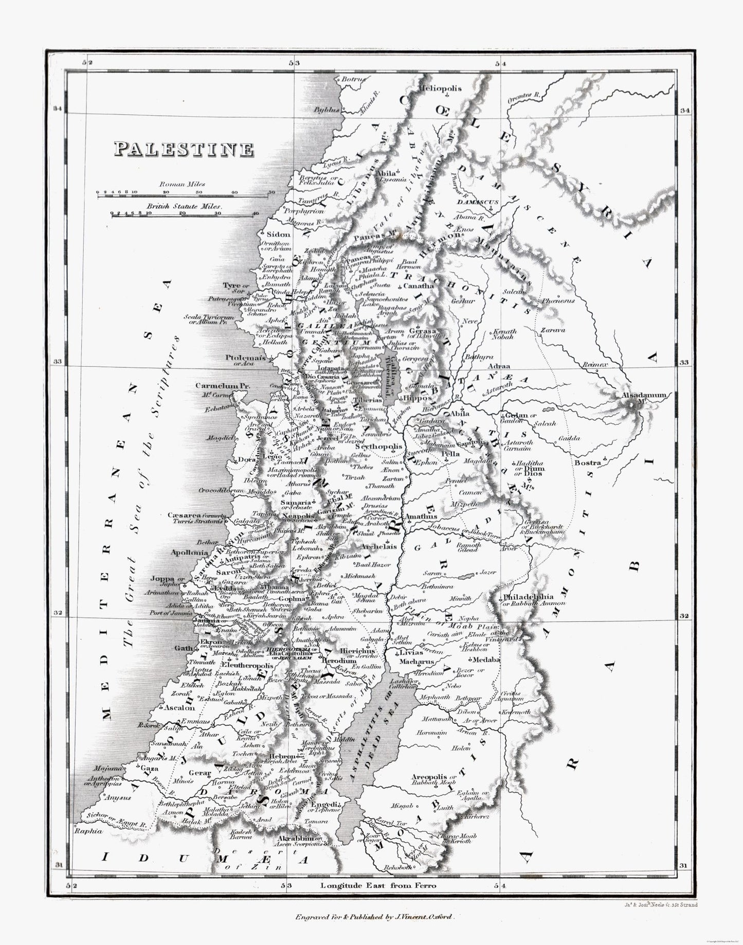 Historic Map - Palestine Israel - Oxford 1828 - 23 x 29.25 - Vintage Wall Art