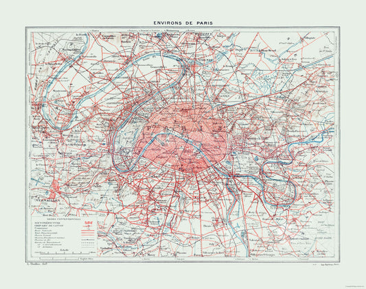 Historic Map - Paris France - Colton 1921 - 29.13 x 23 - Vintage Wall Art