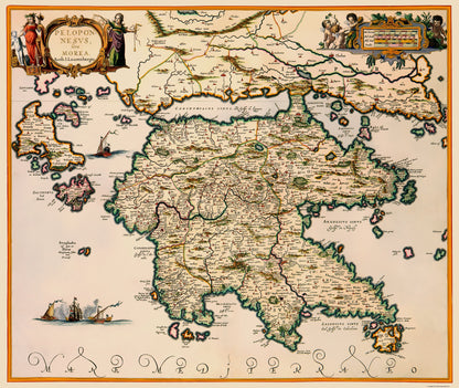 Historic Map - Greece Peloponnese Region - Jansson 1654 - 23 x 27.22 - Vintage Wall Art