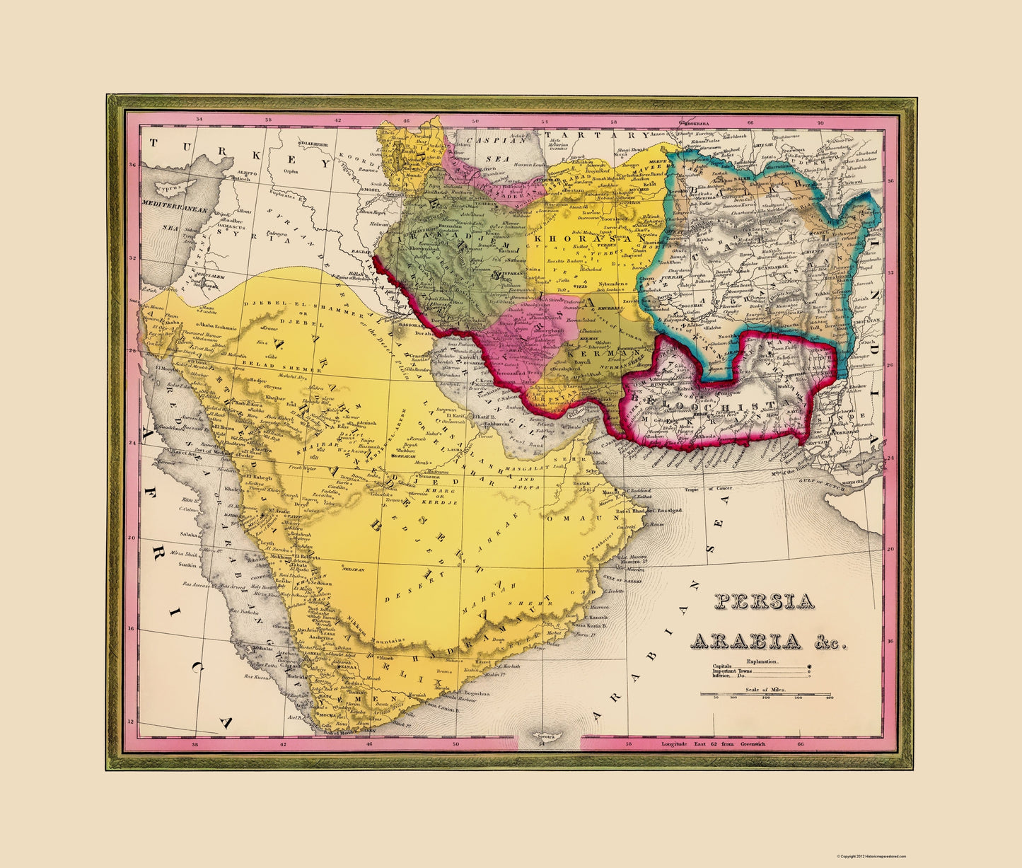 Historic Map - Persia Arabia - Mitchell 1846 - 23 x 27.10 - Vintage Wall Art