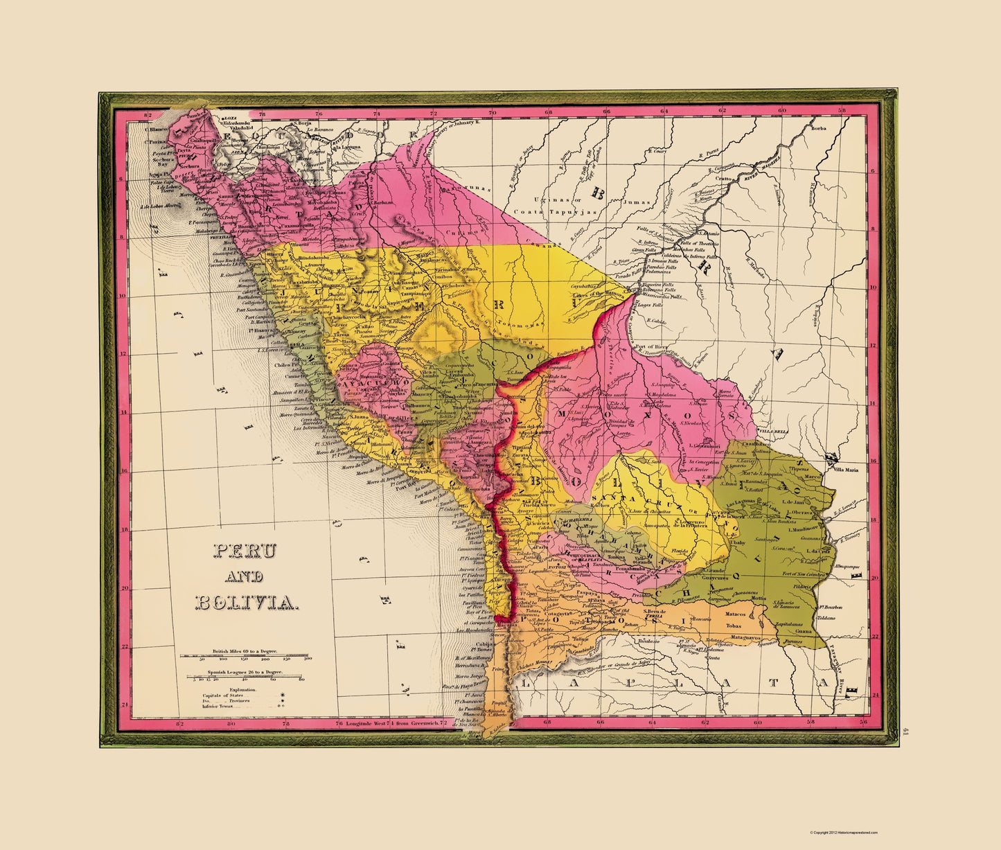 Historic Map - Peru Bolivia - Mitchell 1846 - 23 x 27.10 - Vintage Wall Art