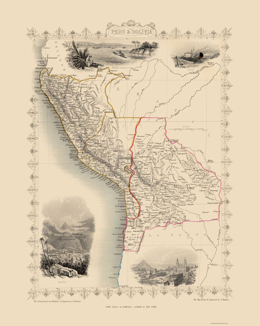 Historic Map - Peru Bolivia - Tallis 1851 - 23 x 28.83 - Vintage Wall Art