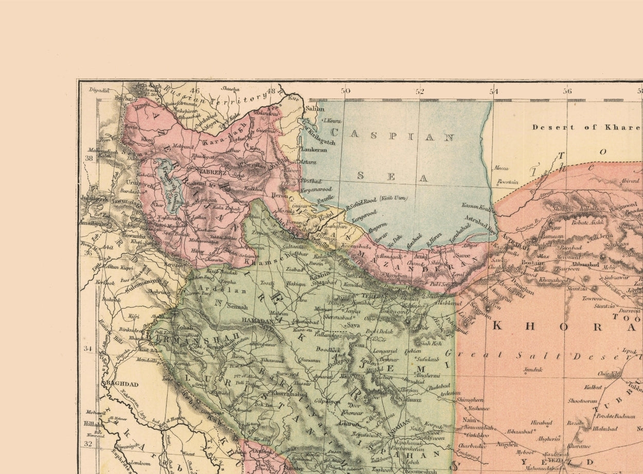 Historic Map - Persia Afghanistan - Black 1867 - 31.14 x 23 - Vintage Wall Art