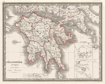 Historic Map - Greece Peloponnesus Peninsula - Monin 1839 - 28.77 x 23 - Vintage Wall Art