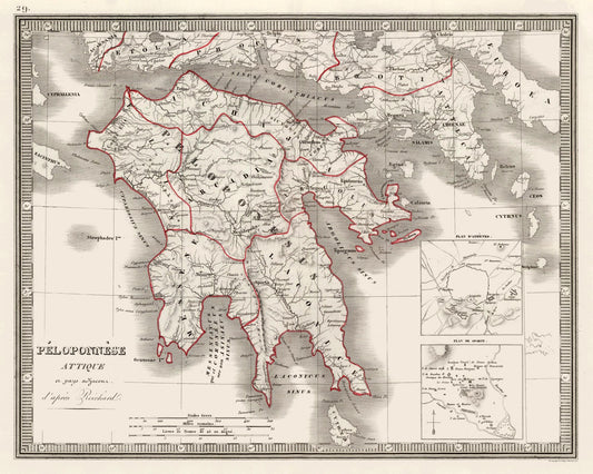 Historic Map - Greece Peloponnesus Peninsula - Monin 1839 - 28.77 x 23 - Vintage Wall Art