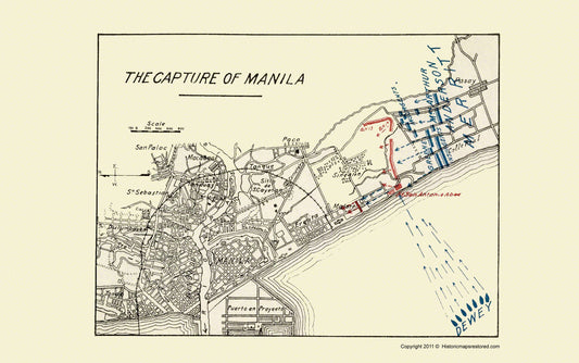 Historic War Map - Manila Philippines Capture - Dewey 1898 - 23 x 36.72 - Vintage Wall Art