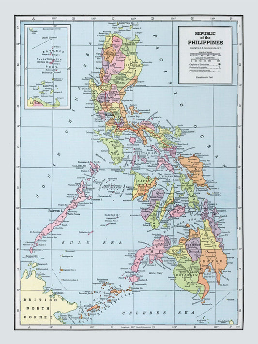 Historic Map - Philippines - Hammond - 23 x 30.65 - Vintage Wall Art