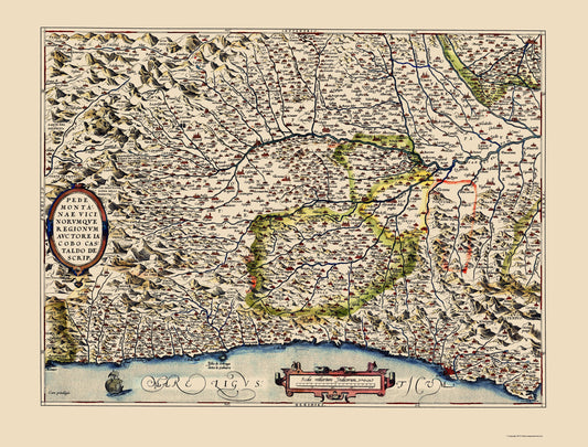 Historic Map - Piedmont Region Italy - Ortelius 1592 - 23 x 30.27 - Vintage Wall Art