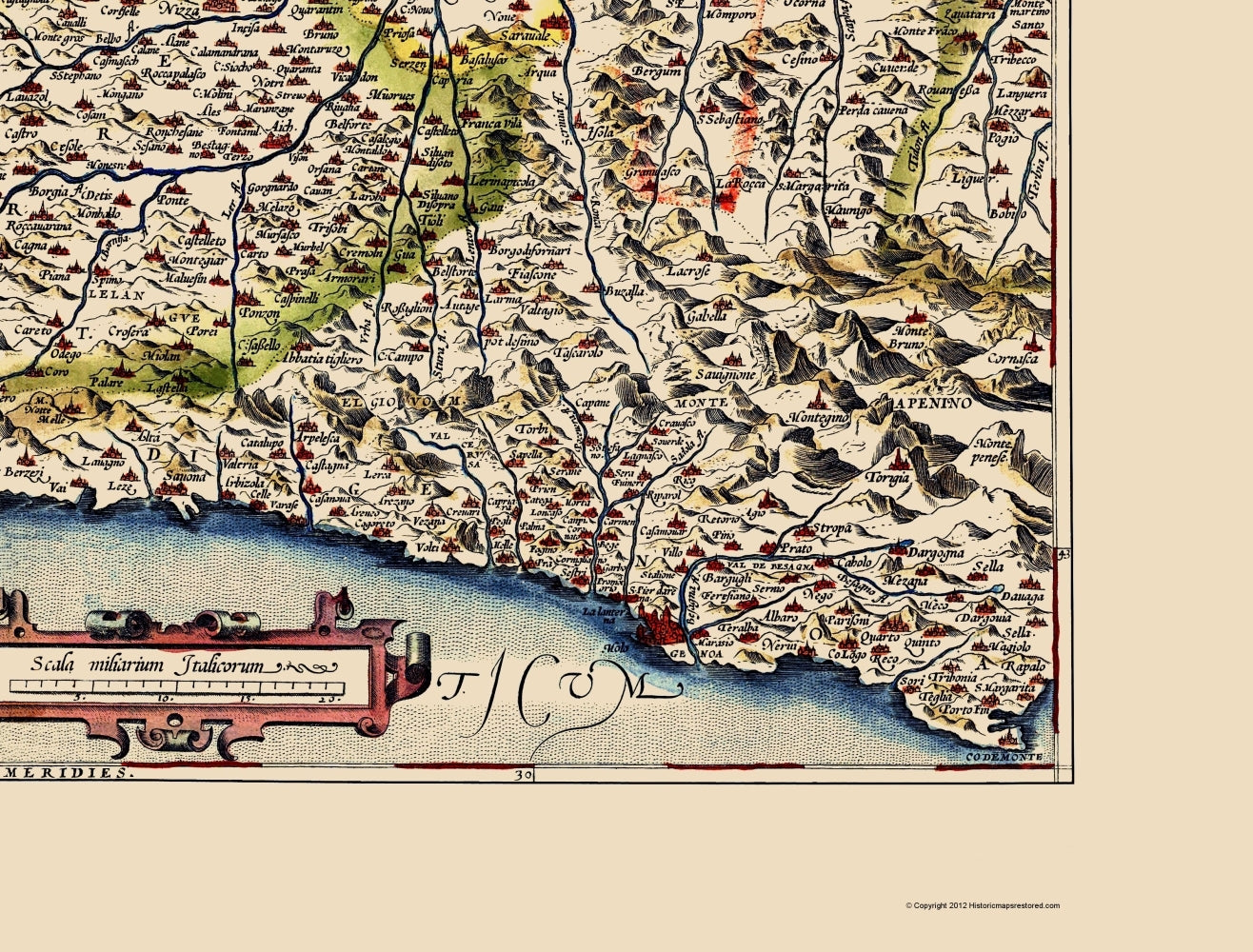 Historic Map - Piedmont Region Italy - Ortelius 1592 - 23 x 30.27 - Vintage Wall Art