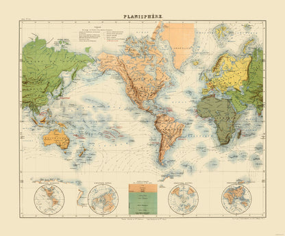 Historic Map - Planisphere - Jouvet 1882 - 27.74 x 23 - Vintage Wall Art