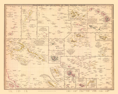 Historic Map - Oceania Polynesian Islands - Chapman 1840 - 23 x 28.82 - Vintage Wall Art