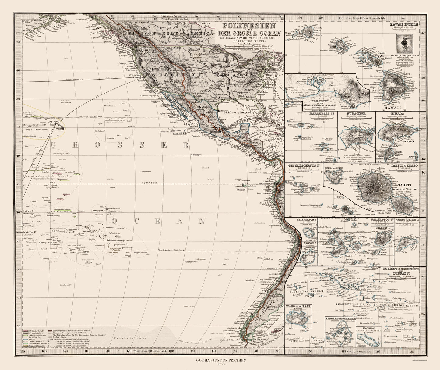 Historic Map - Oceania Polynesia - Petermann 1872 - 23 x 27.38 - Vintage Wall Art