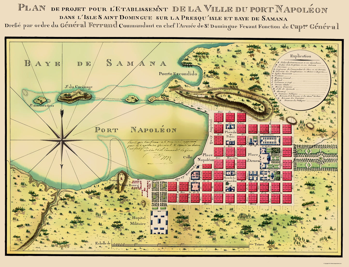 Historic Map - Port Napoleon Dominican Republic - Bron 1807 - 23 x 30 - Vintage Wall Art