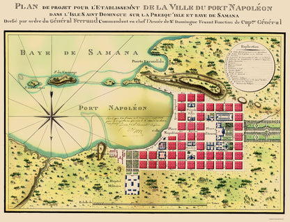 Historic Map - Port Napoleon Dominican Republic - Bron 1807 - 23 x 30 - Vintage Wall Art