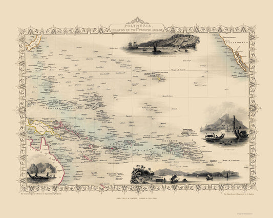 Historic Map - Oceania Polynesia - Tallis 1851 - 23 x 28.83 - Vintage Wall Art