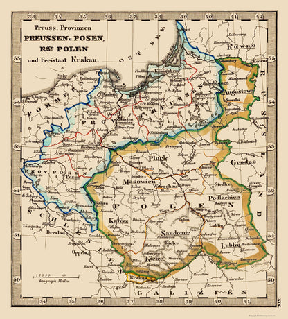 Historic Map - Prussia Poland - Stieler 1852 - 23 x 25.44 - Vintage Wall Art