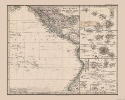 Historic Map - Oceania Polynesia East Pacific - Stieler 1885 - 28.54 x 23 - Vintage Wall Art