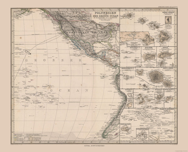 Historic Map - Oceania Polynesia East Pacific - Stieler 1885 - Vintage ...