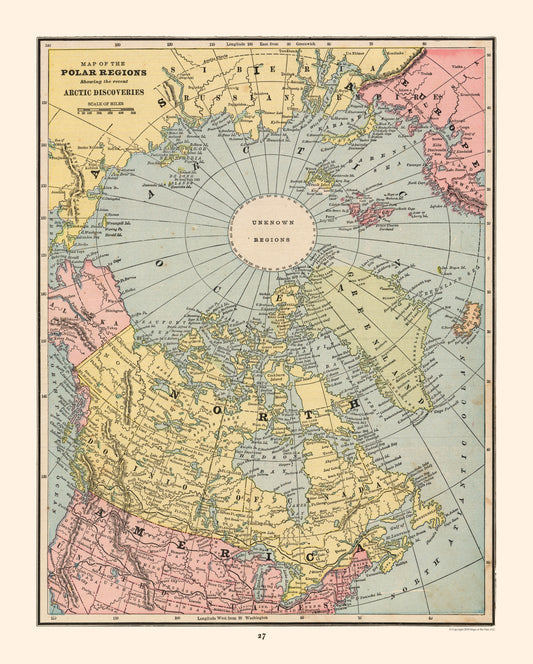 Historic Map - Polar Regions Arctic Discoveries - Cram 1888 - 23 x 28.66 - Vintage Wall Art