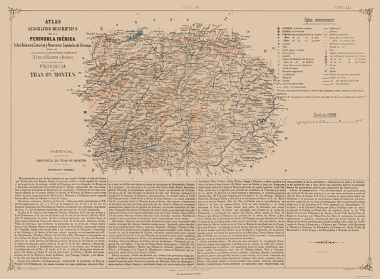 Historic Map - Tras os Montes Portugal - Valverde 1880 - 31.28 x 23 - Vintage Wall Art