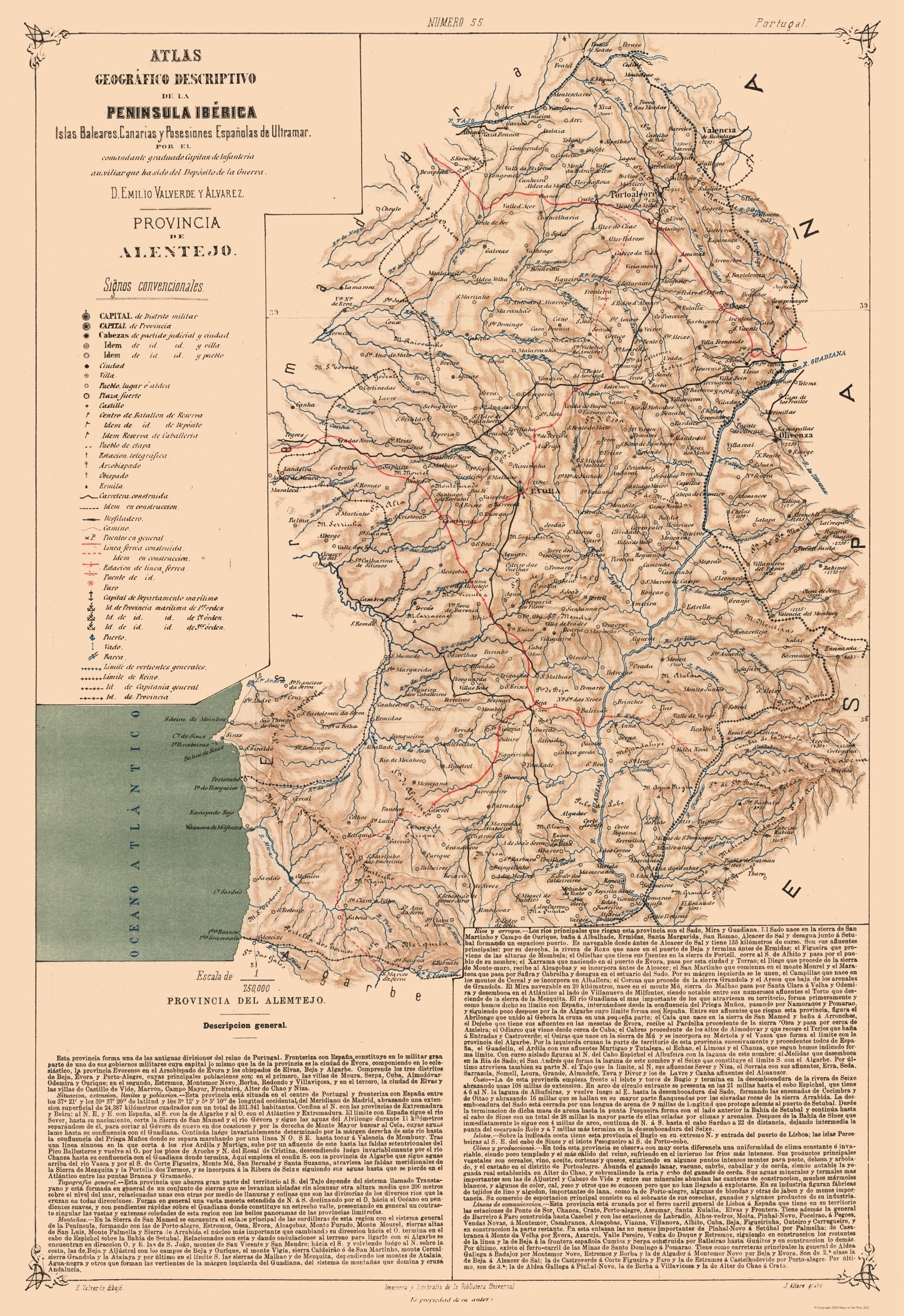 Historic Map - Alentejo Portugal - Valverde 1880 - 23 x 33.49 - Vintage Wall Art