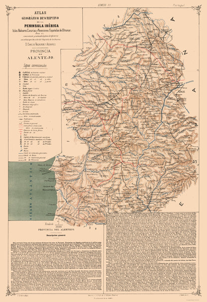 Historic Map - Alentejo Portugal - Valverde 1880 - 23 x 33.49 - Vintage Wall Art