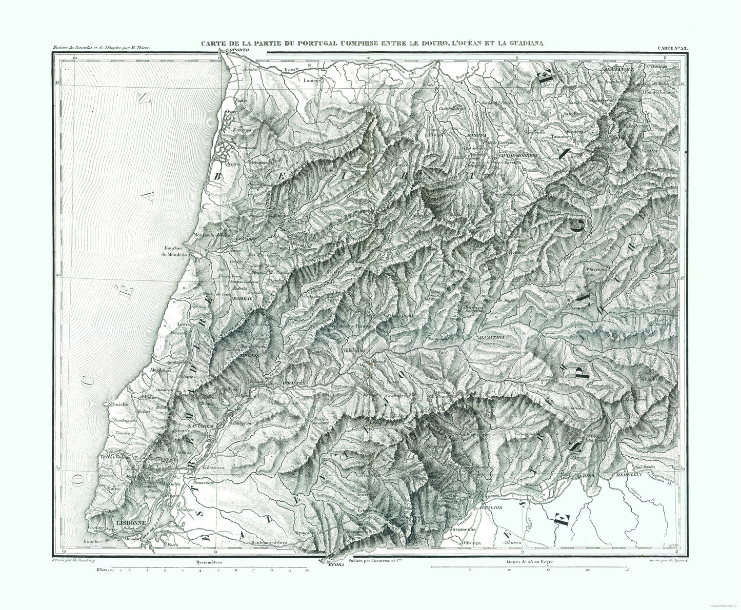 Historic Map - Portugal - Thiers 1866 - 27.93 x 23 - Vintage Wall Art