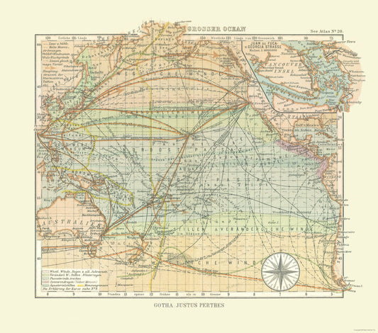 Historic Nautical Map - Pacific Ocean - Perthes 1914 - 26.06 x 23 - Vintage Wall Art