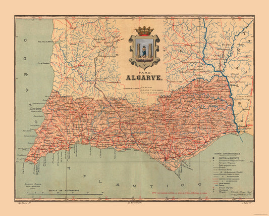 Historic Map - Algarve Portugal - Martine 1904 - 28.72 x 23 - Vintage Wall Art