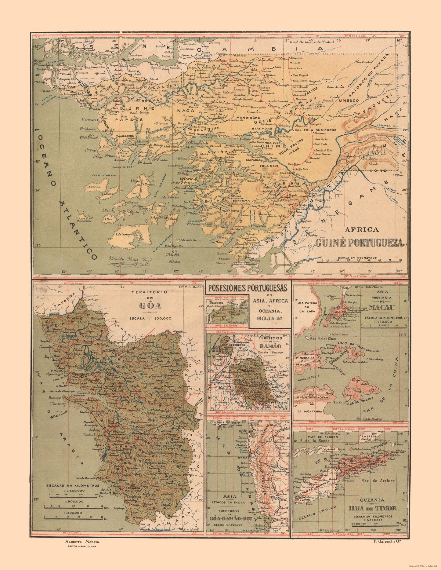 Historic Map - Guinea Portuguese Possessions - Martine 1904 - 23 x 29.71 - Vintage Wall Art
