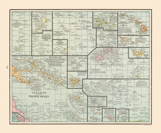 Historic Nautical Map - Pacific Ocean Islands - Cram 1892 - 27.93 x 23 - Vintage Wall Art