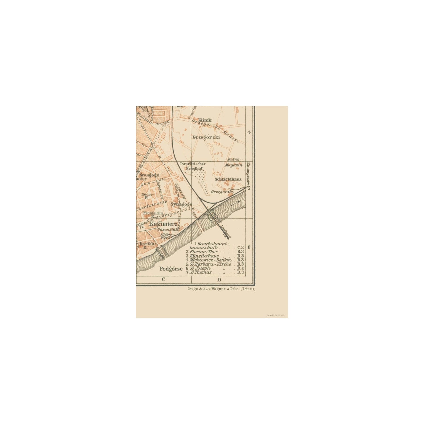 Historic Map - Krakow Poland - Baedeker 1910 - 23 x 32.06 - Vintage Wall Art