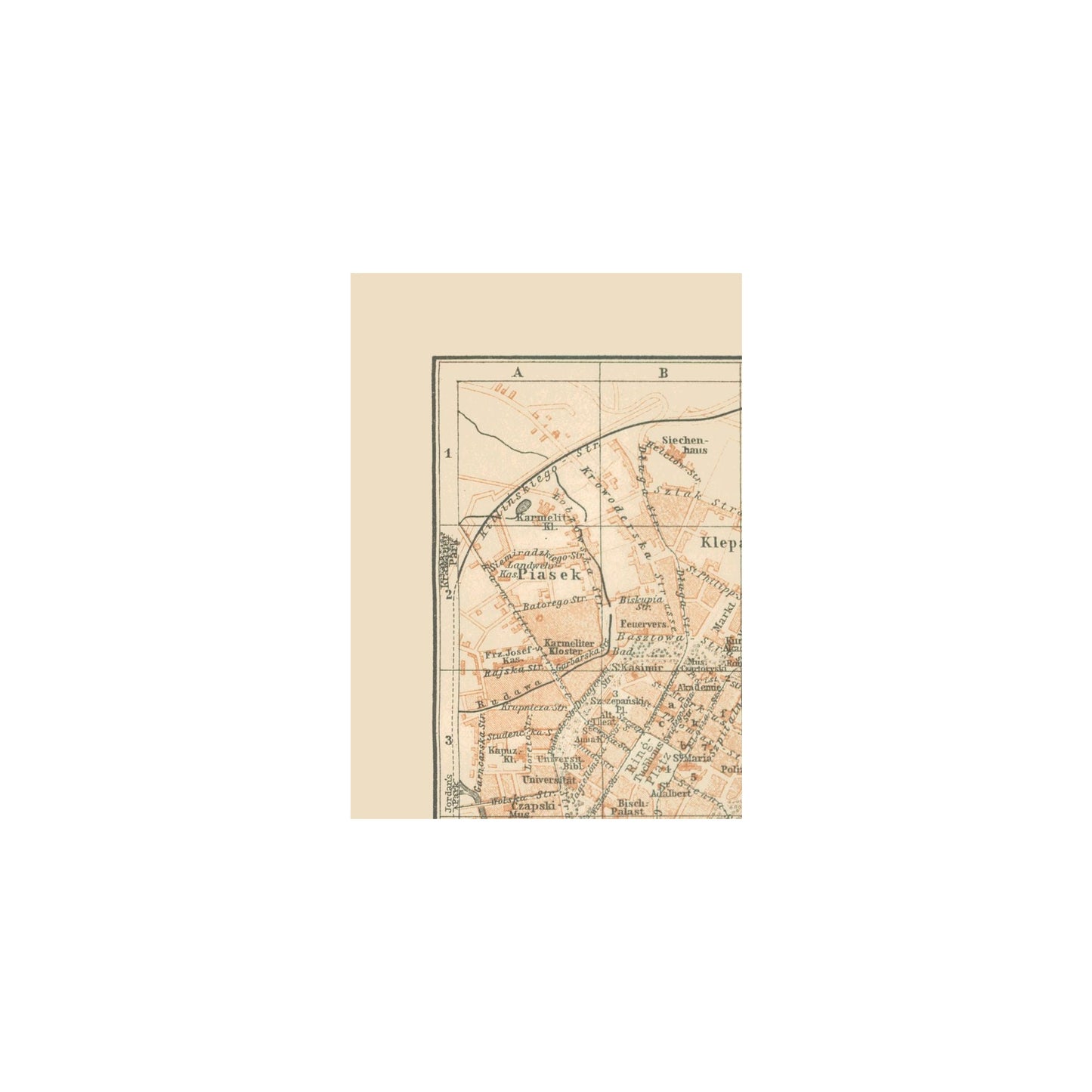 Historic Map - Krakow Poland - Baedeker 1910 - 23 x 32.06 - Vintage Wall Art