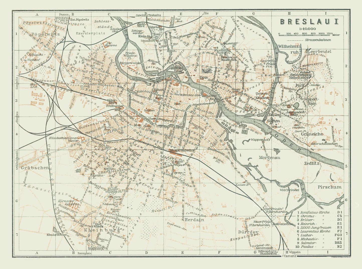 Historic Map - Breslau Poland - Baedeker 1914 - 30.91 x 23 - Vintage Wall Art