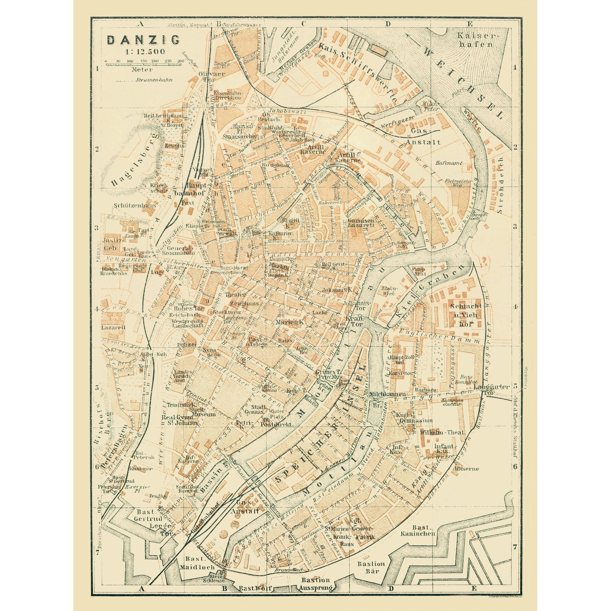 Danzig Toronto Map Historic Map - Danzig Poland - Baedeker 1914 - 23 x 30.28 - Vintage Wa ...